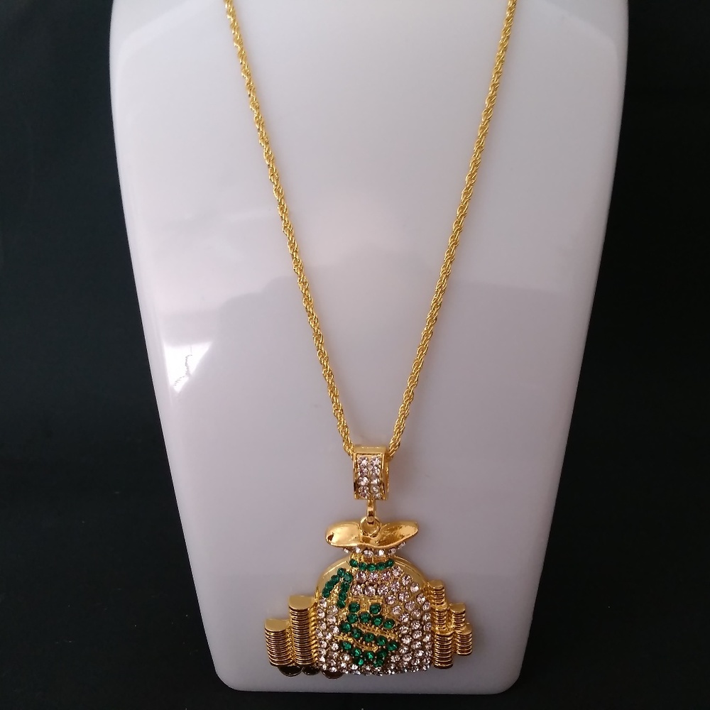 Bling Dollar Symbol Money Bag Gold Tone - Picture 3 of 4